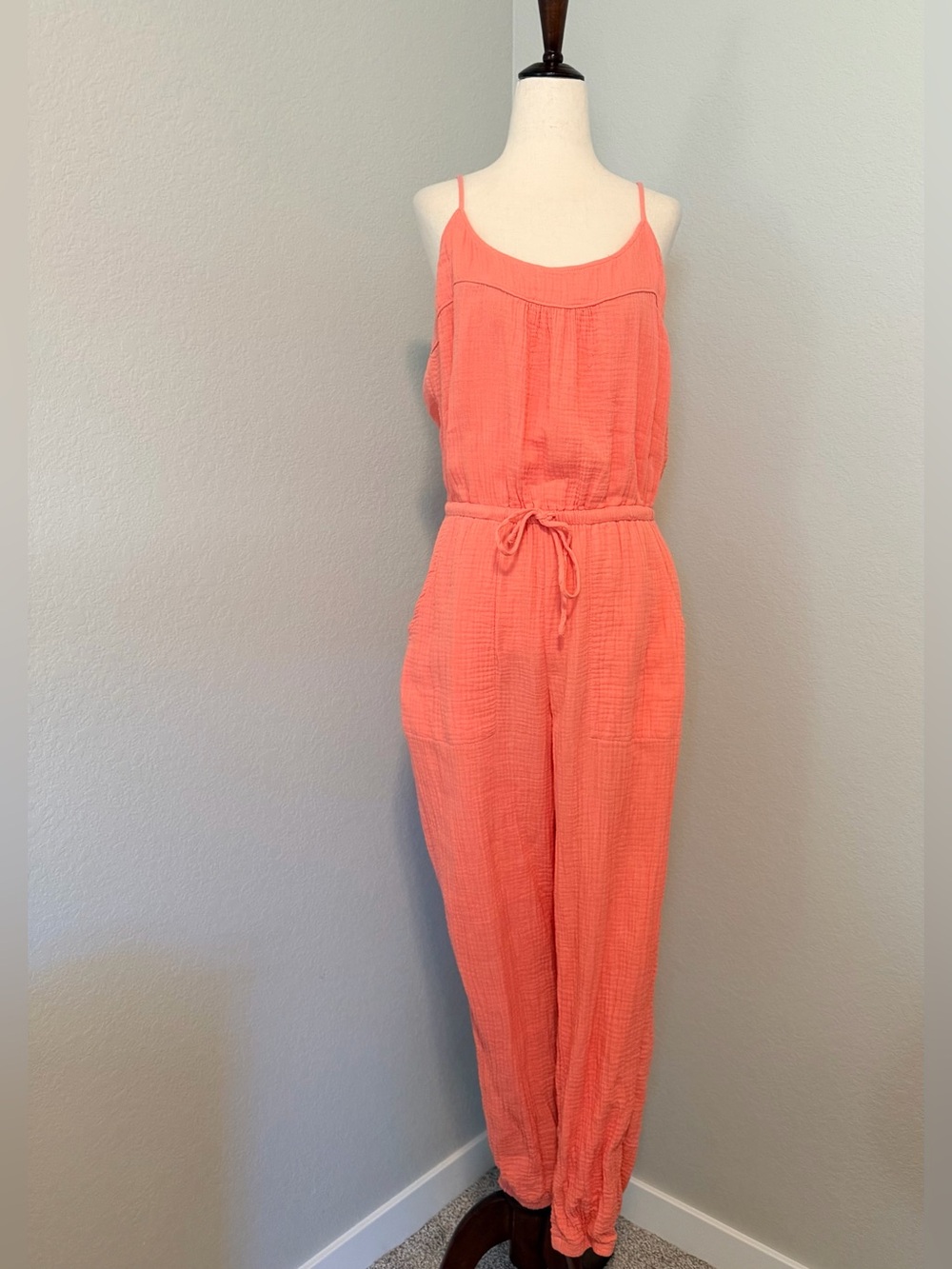 Evereve Gemma Cotton Gauze Jumpsuit Coral Pink Size Medium
